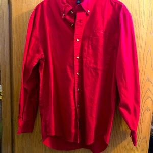 Red BNSF railroad button up collar shirt